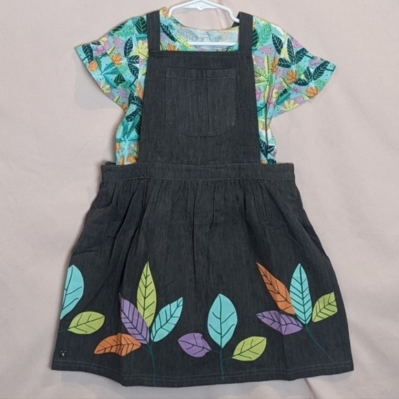 Tuc Tuc Floral Shirt and Gray Pinafore Dress Matching Set - Picture 1 of 7